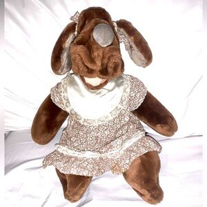 Vintage Ganz Bros Wrinkles Hand Puppet Dog Plush Dress Brown Dog Hound 1981